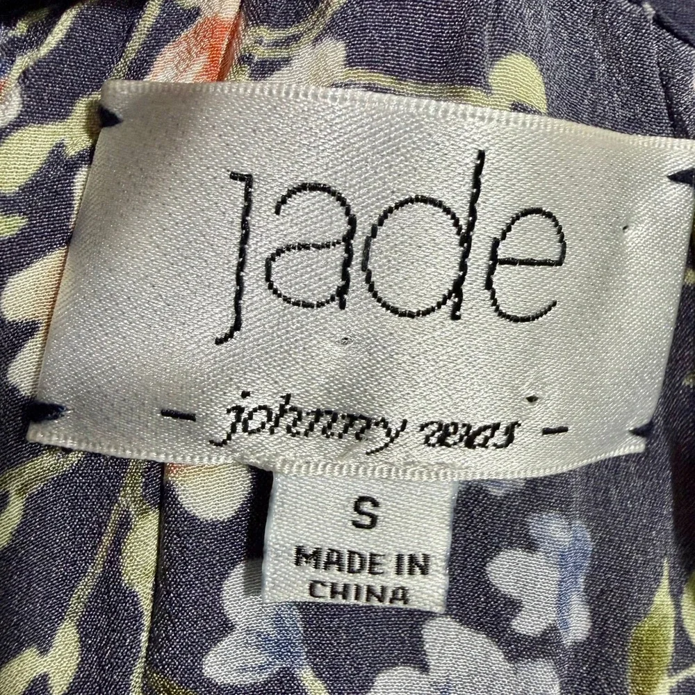 Jade Johnny Was Blouse S Womens Navy Silk Floral Tiered Sleeve Boho Whimsigoth